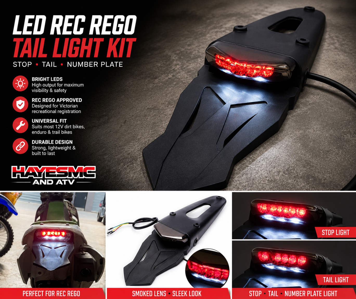 LED Rec Rego Tail Light Rear Unit (Stop/Tail/Number Plate Light)