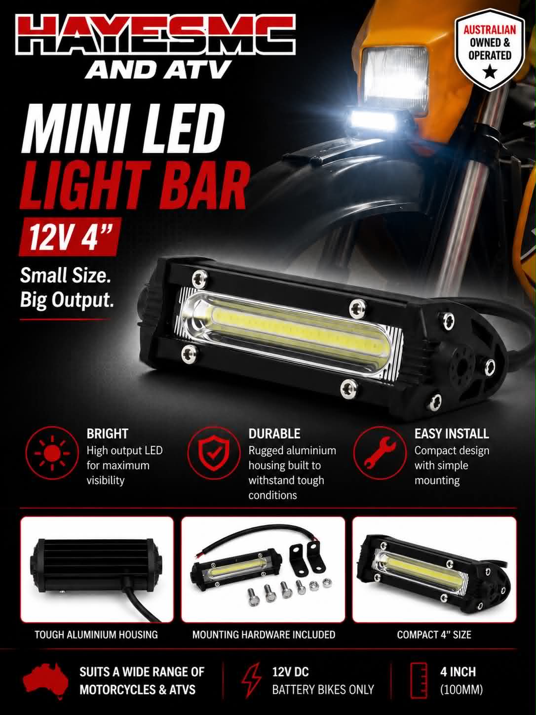 Mini 4" LED Light Bar 12V – Motorcycle & ATV Single Row LED Light